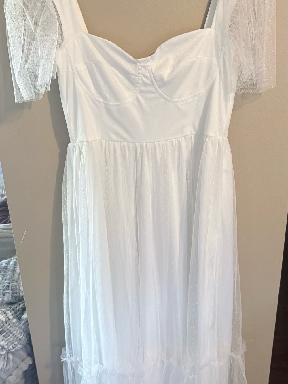 Lulu's White Sweetheart Maxi Dress with Puff Tulle Sleeves